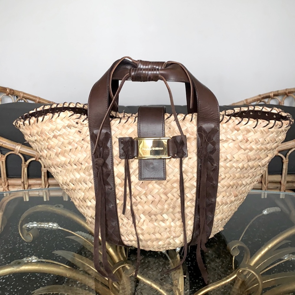 Vintage Dolce and Gabbana Woven Straw/Leather Tote